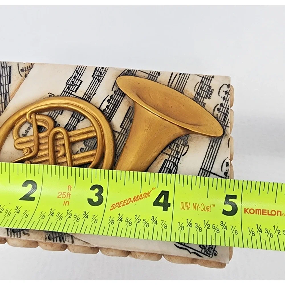 2004 Roman Inc. Trinket Jewelry Music Box French Horn Music Notes Theme 4.75x3